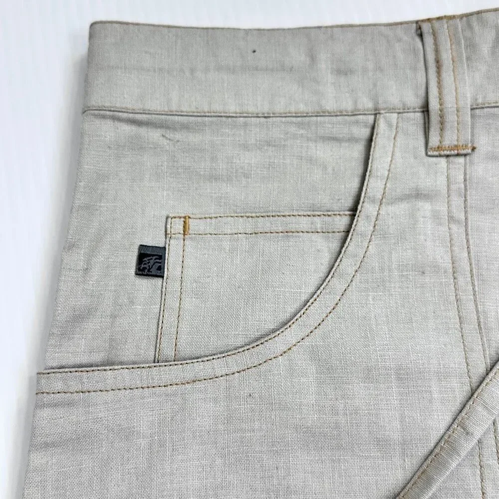 Y2K Deadstock Clench Linen Wide Leg Pants Embroidered Baggy Streetwear Archive